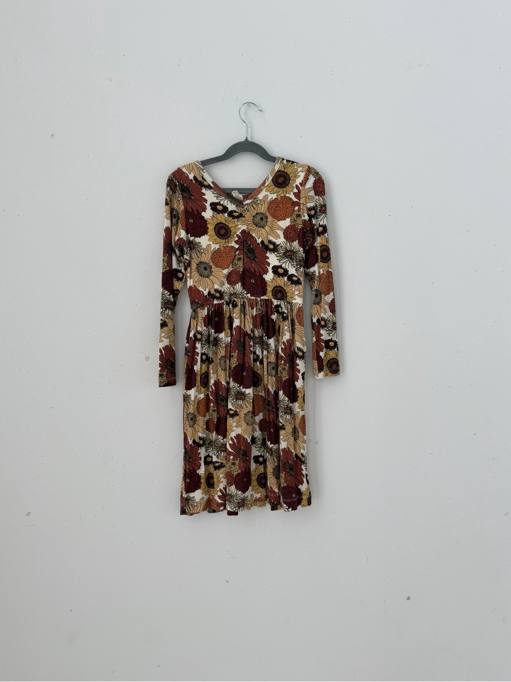 kate quinn Floral Long-Sleeve Dress in Rust, Mustard & Cream